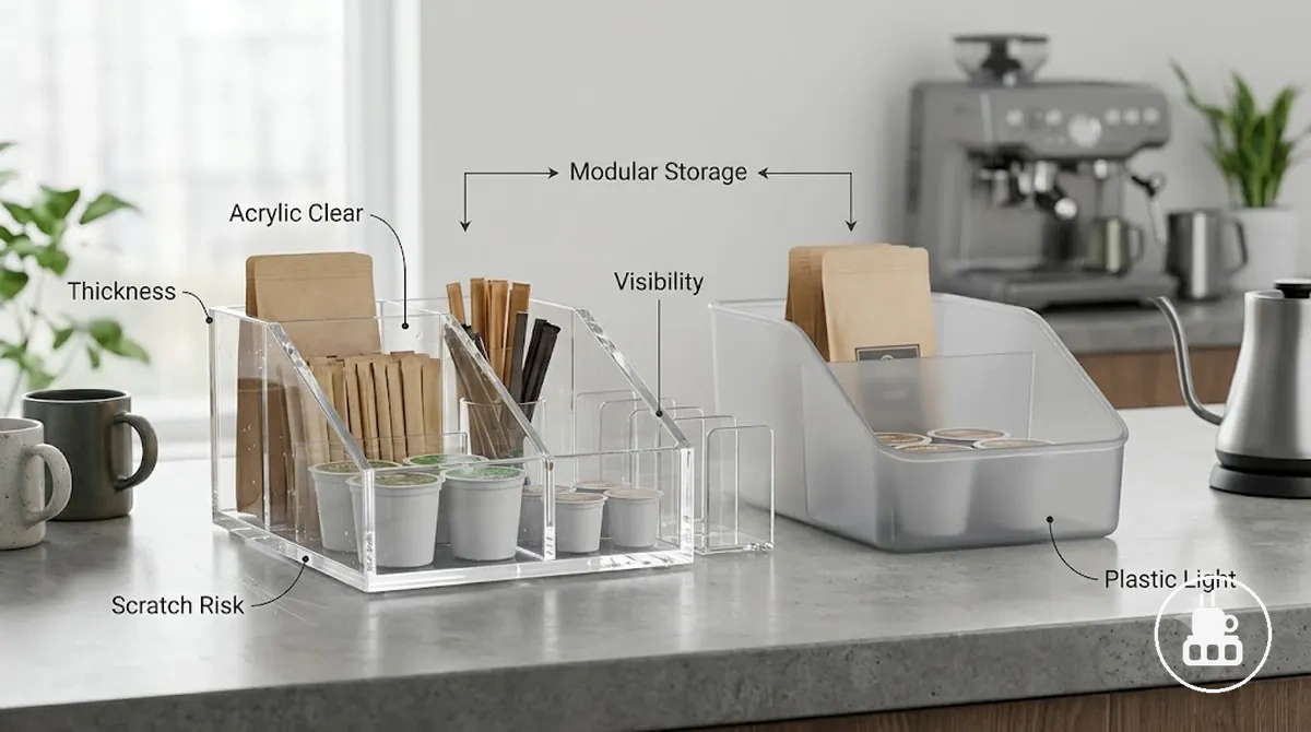 Acryl- und Kunststoff-Kaffeestation-Organizer mit sichtbaren Fächern
