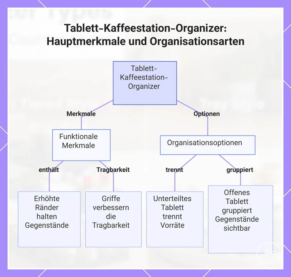Tablett-Kaffeestation-Organizer: Hauptmerkmale und Organisationsarten
