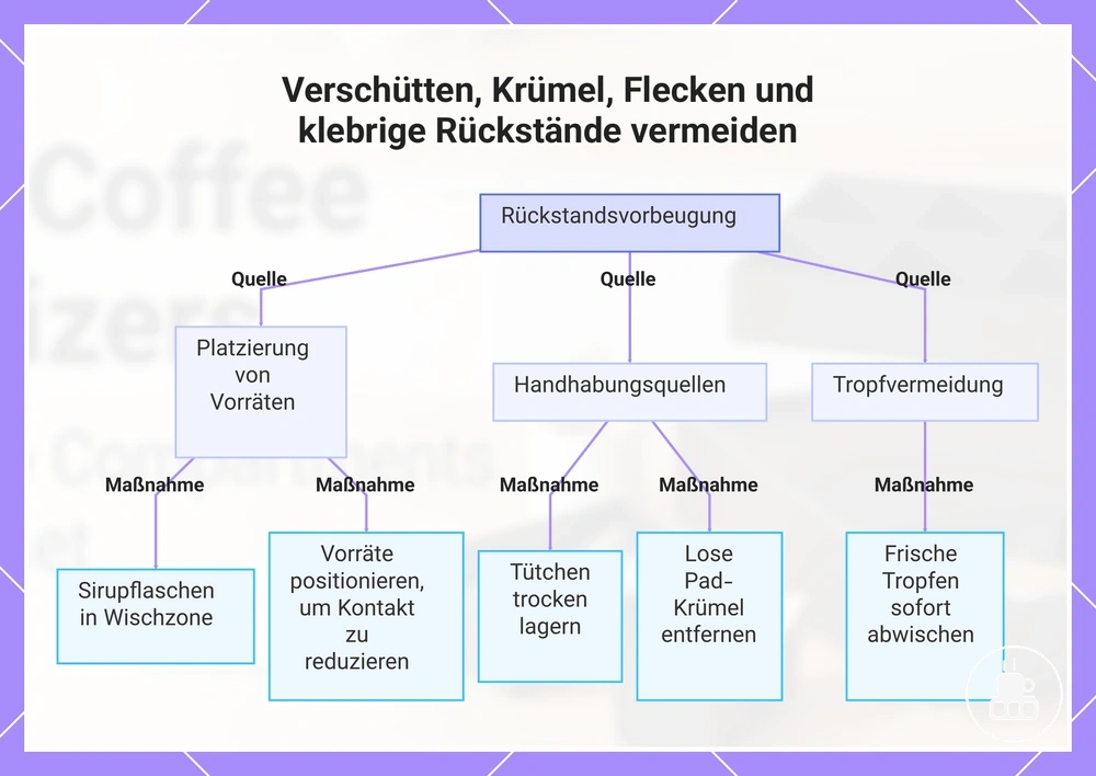 Verschütten, Krümel, Flecken und klebrige Rückstände vermeiden