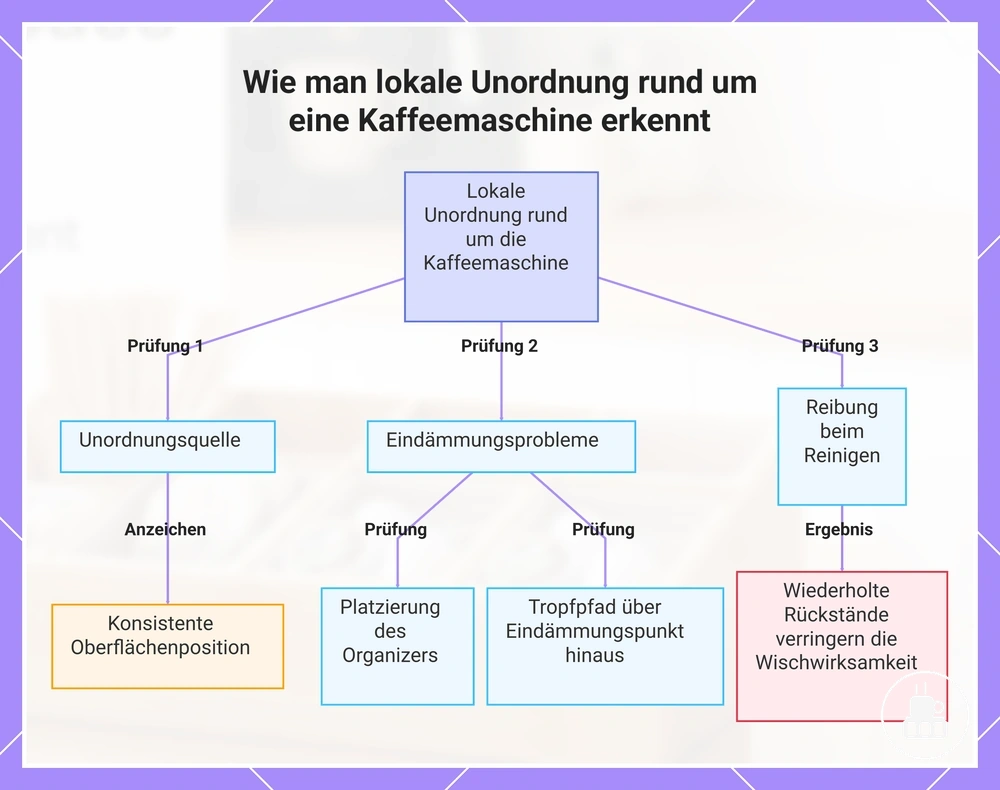 Wie man lokale Unordnung rund um eine Kaffeemaschine erkennt