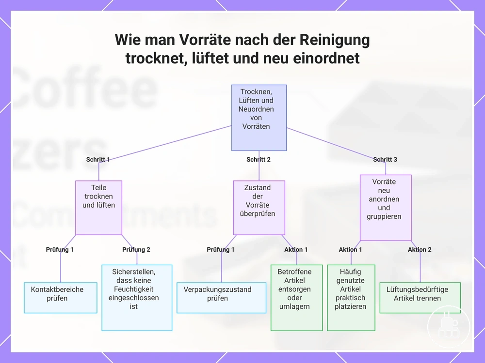 Wie man Vorräte nach der Reinigung trocknet, lüftet und neu einordnet