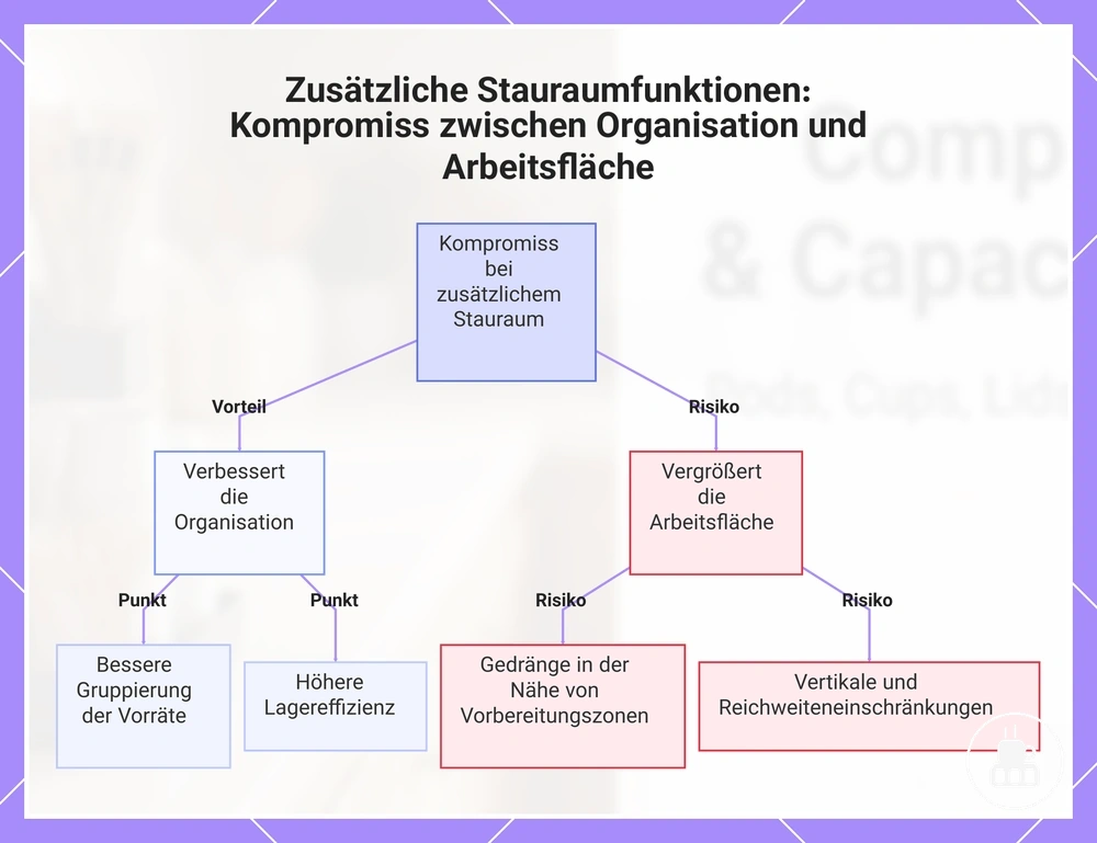 Zusätzliche Stauraumfunktionen: Kompromiss zwischen Organisation und Arbeitsfläche