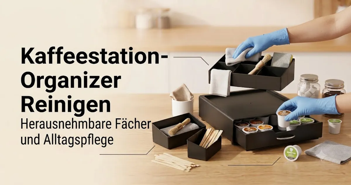 Kaffeestation-Organizer mit herausnehmbaren Fächern wird gereinigt und für den Alltag neu bestückt