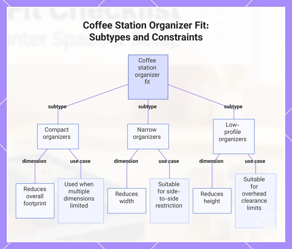 Coffee Station Organizer Fit: Subtypes and Constraints