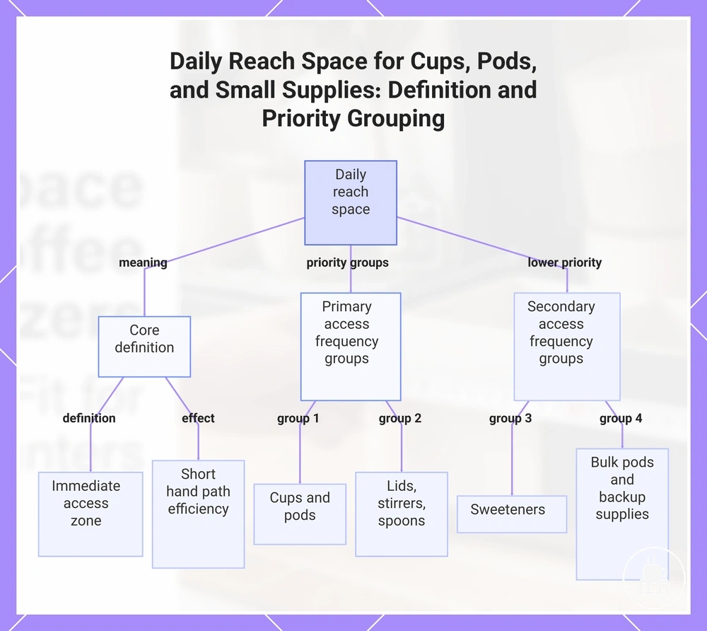 Daily Reach Space for Cups, Pods, and Small Supplies: Definition and Priority Grouping