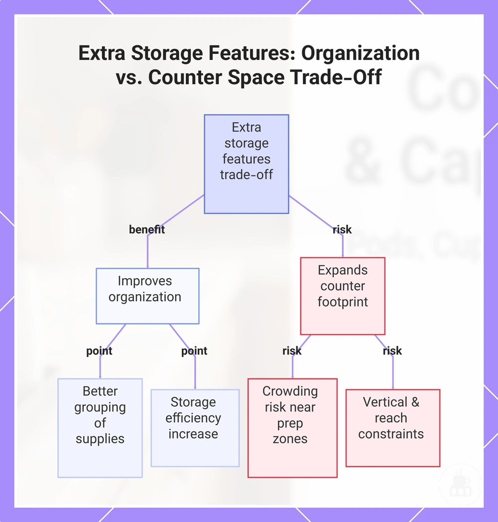 Extra Storage Features: Organization vs. Counter Space Trade-Off