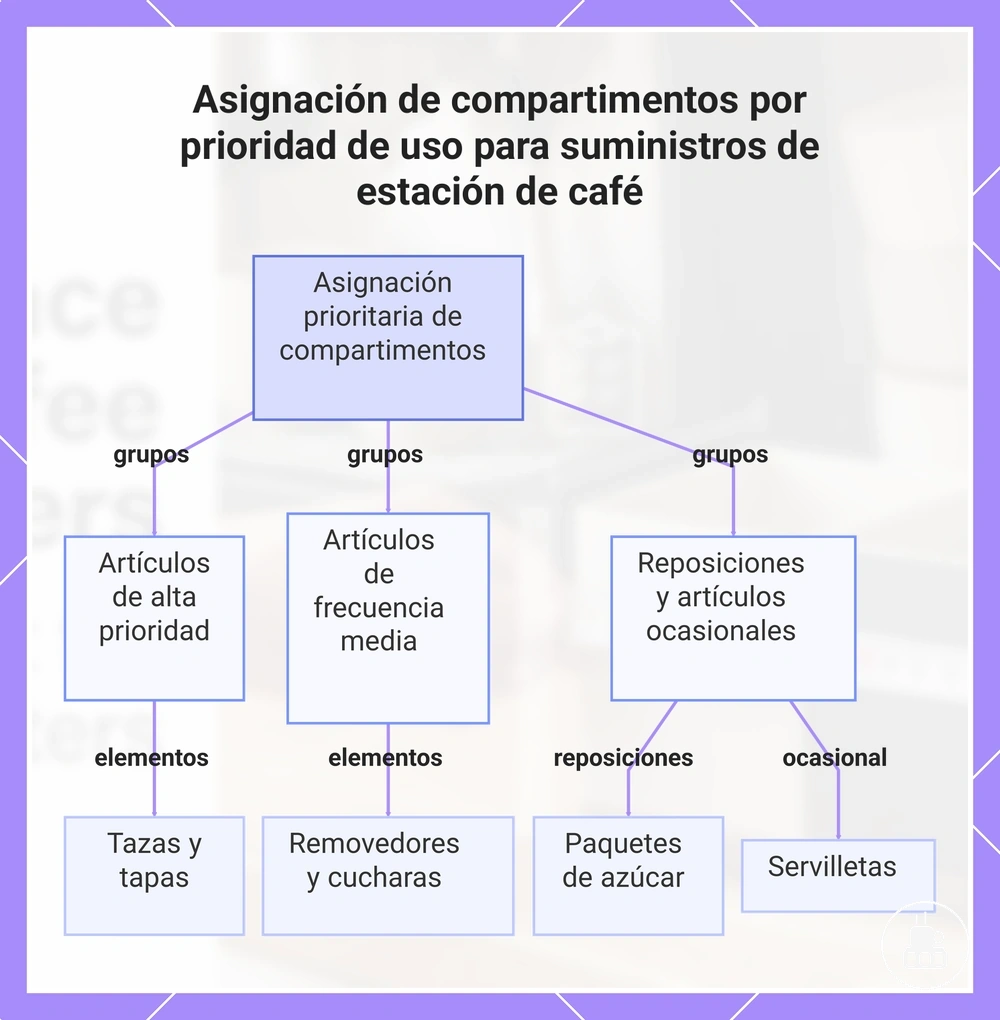 Asignación de compartimentos por prioridad de uso para suministros de estación de café