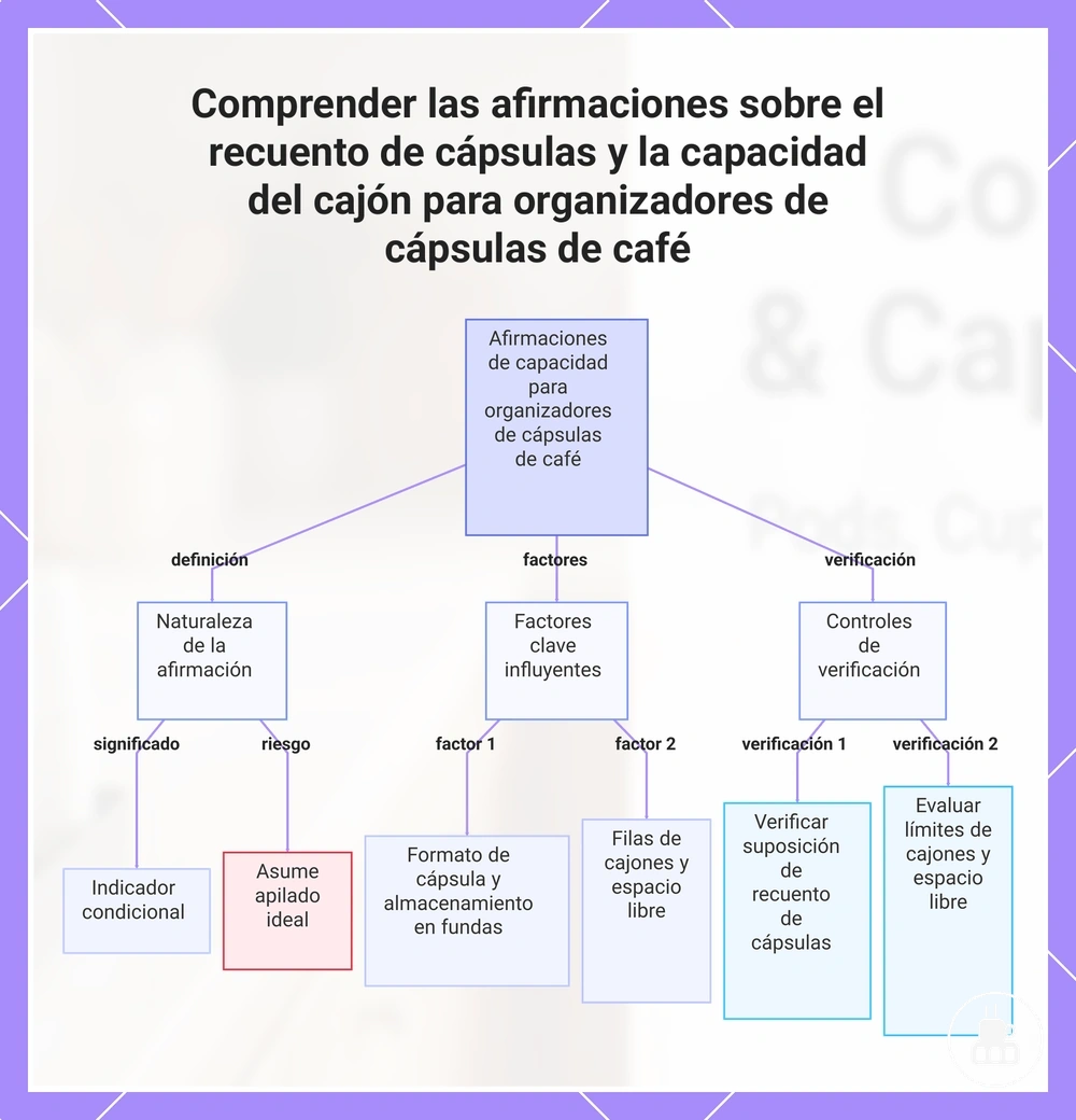 Comprender las afirmaciones sobre el recuento de cápsulas y la capacidad del cajón para organizadores de cápsulas de café