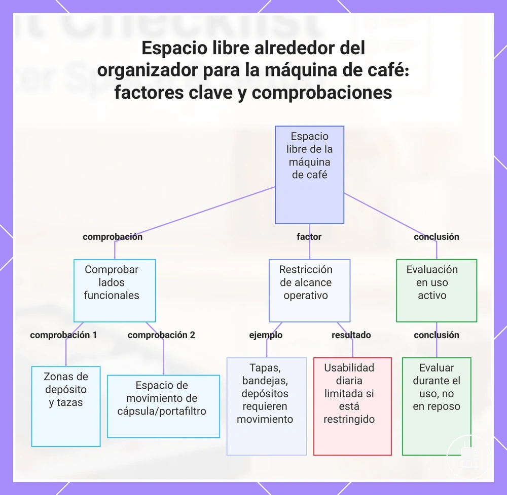 Espacio libre alrededor del organizador para la máquina de café: factores clave y comprobaciones