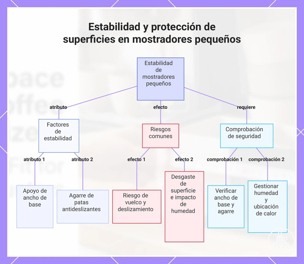 Estabilidad y protección de superficies en mostradores pequeños