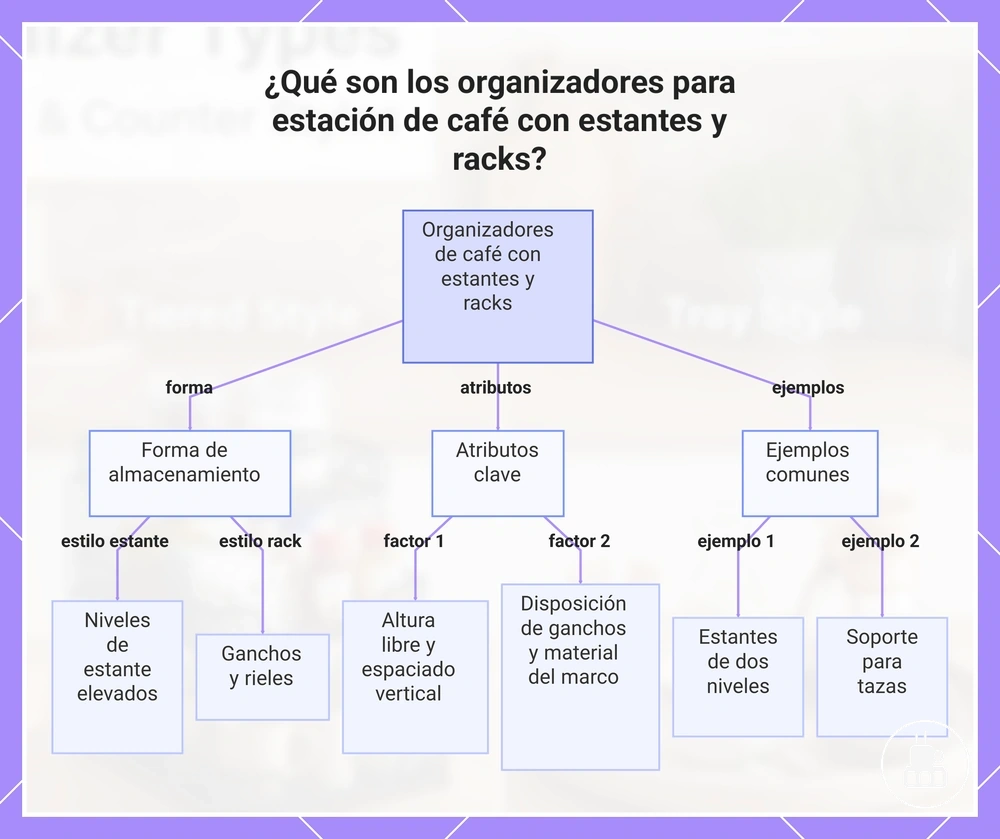¿Qué son los organizadores para estación de café con estantes y racks?