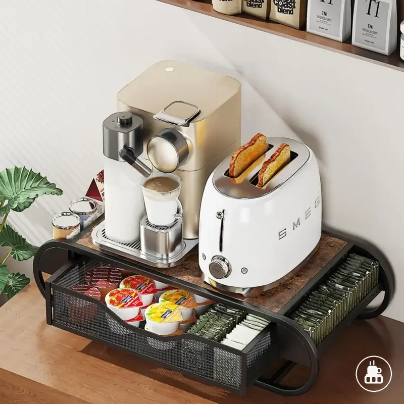 Tiroir à capsules de café avec paniers latéraux pour rangement de coin café