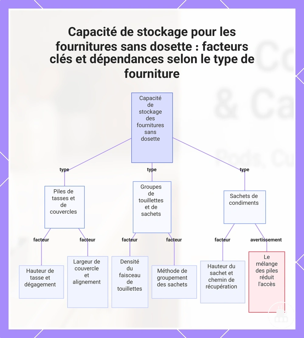 Capacité de stockage pour les fournitures sans dosette : facteurs clés et dépendances selon le type de fourniture