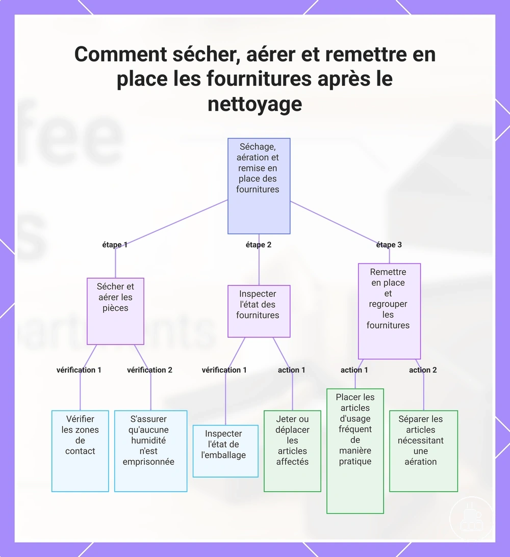 Comment sécher, aérer et remettre en place les fournitures après le nettoyage