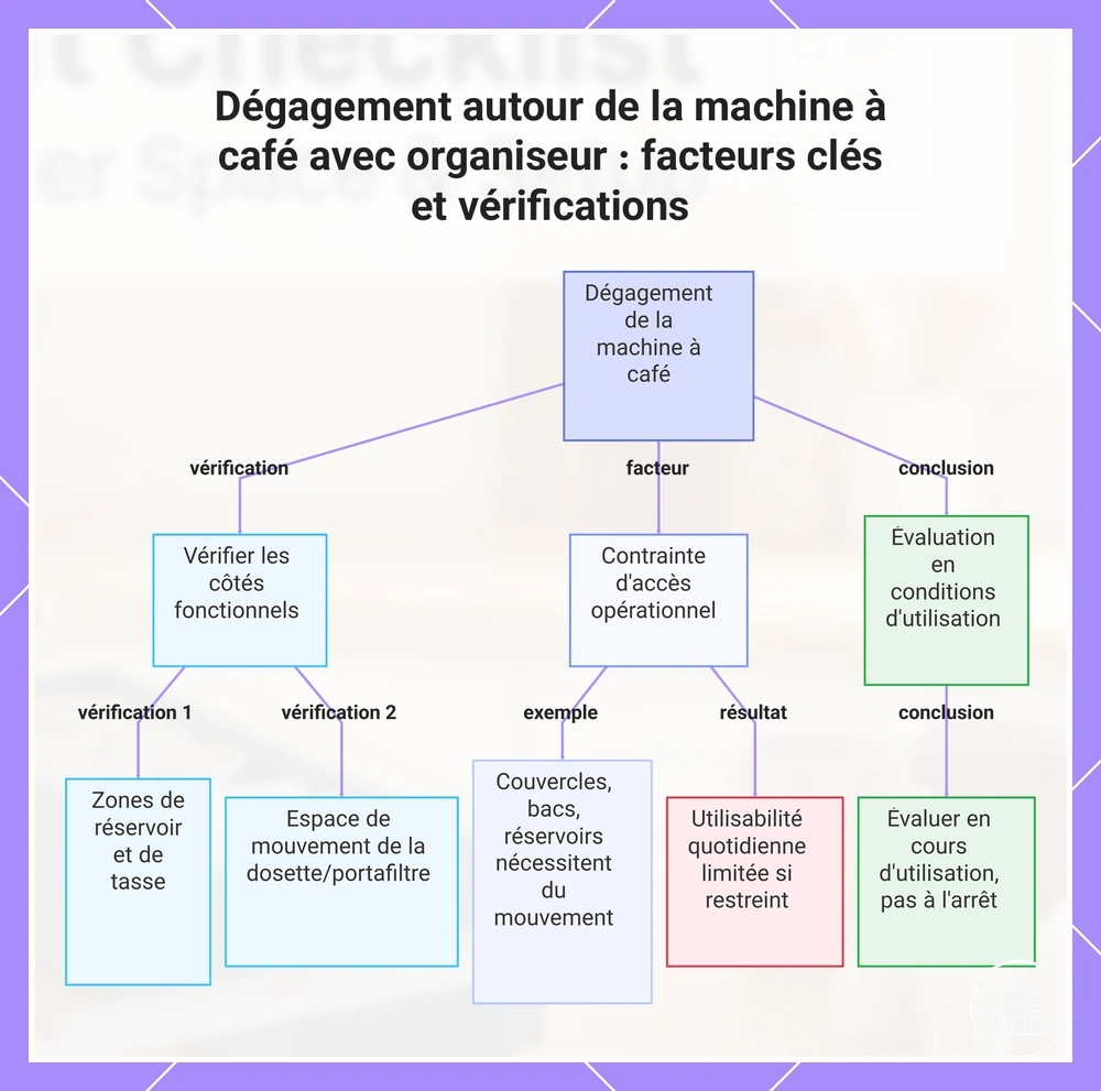 Dégagement autour de la machine à café avec organiseur : facteurs clés et vérifications