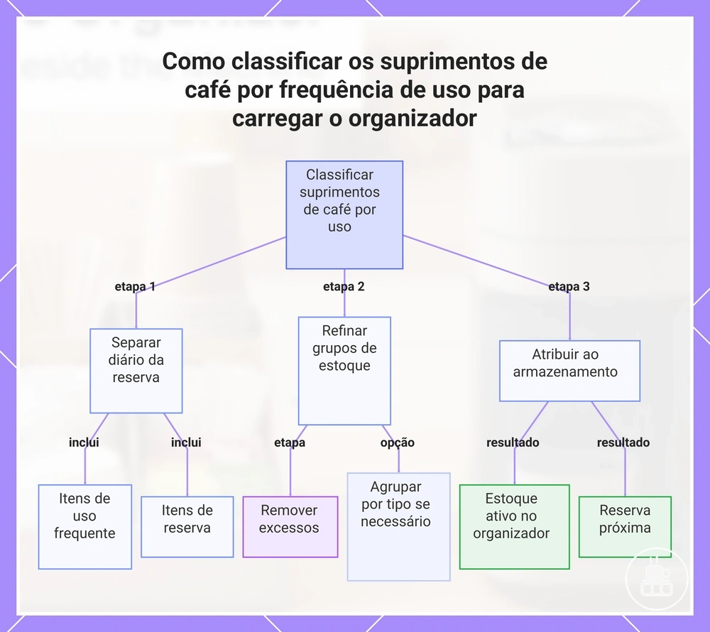 Como classificar os suprimentos de café por frequência de uso para carregar o organizador