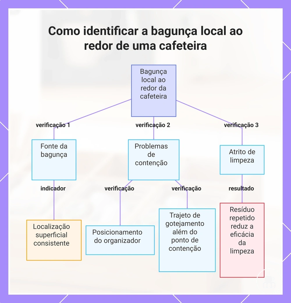 Como identificar a bagunça local ao redor de uma cafeteira
