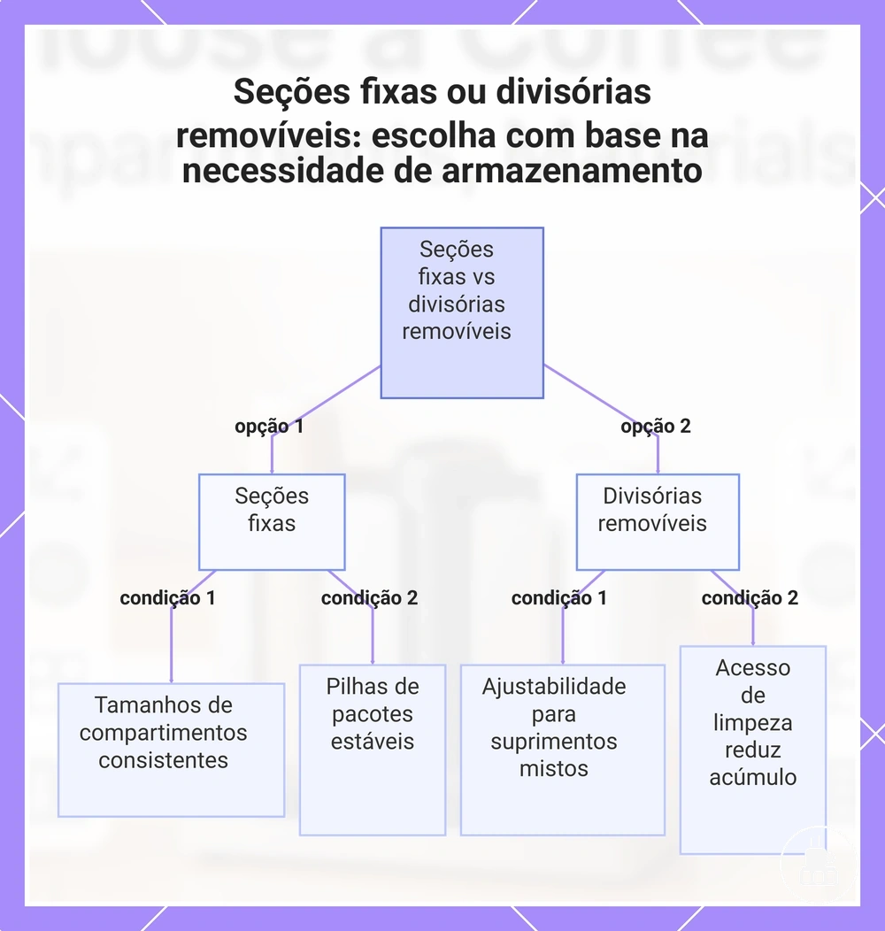 Seções fixas ou divisórias removíveis: escolha com base na necessidade de armazenamento